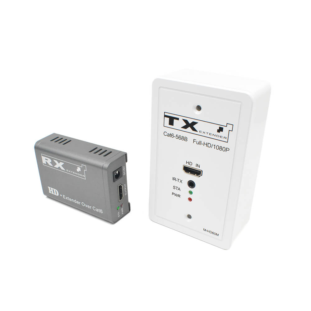 Side view of HDMI to ethernet wall plate transmitter and receiver
