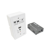 120-type single gang HDMI wall plate extender kit with white transmitter panel and grey receiver box.